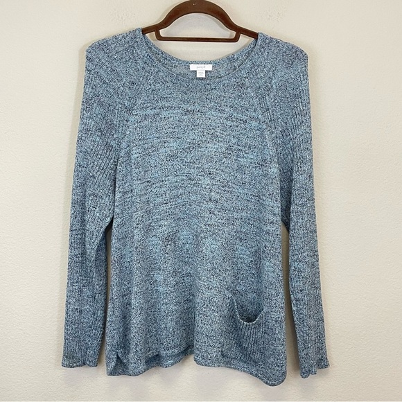 J.Jill Blue Crew Neck Linen Blend Pure Jill Pullover Sweater Size LP Coastal - Picture 2 of 8